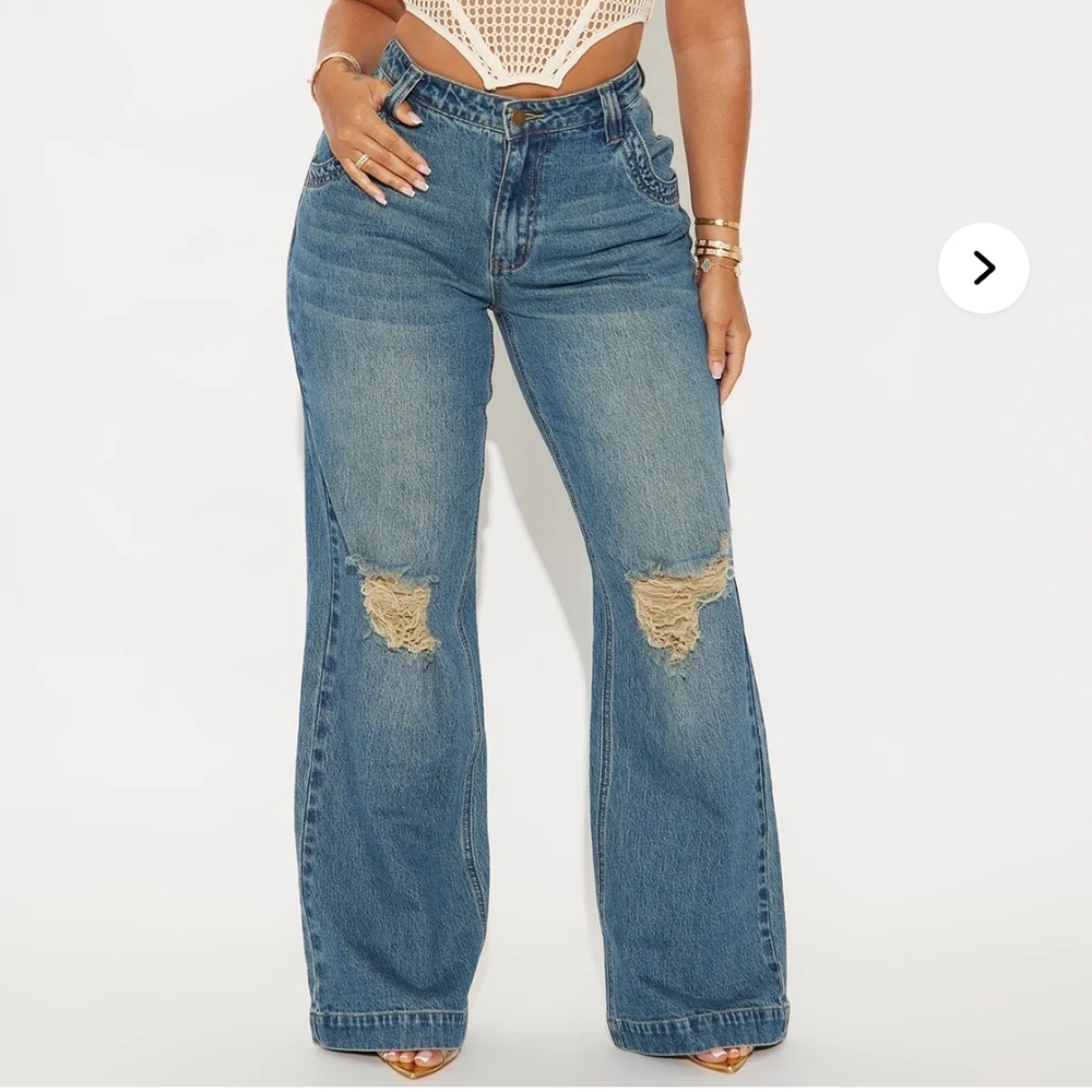 Fashion Nova "How It Goes" Ripped Wide Leg Jean